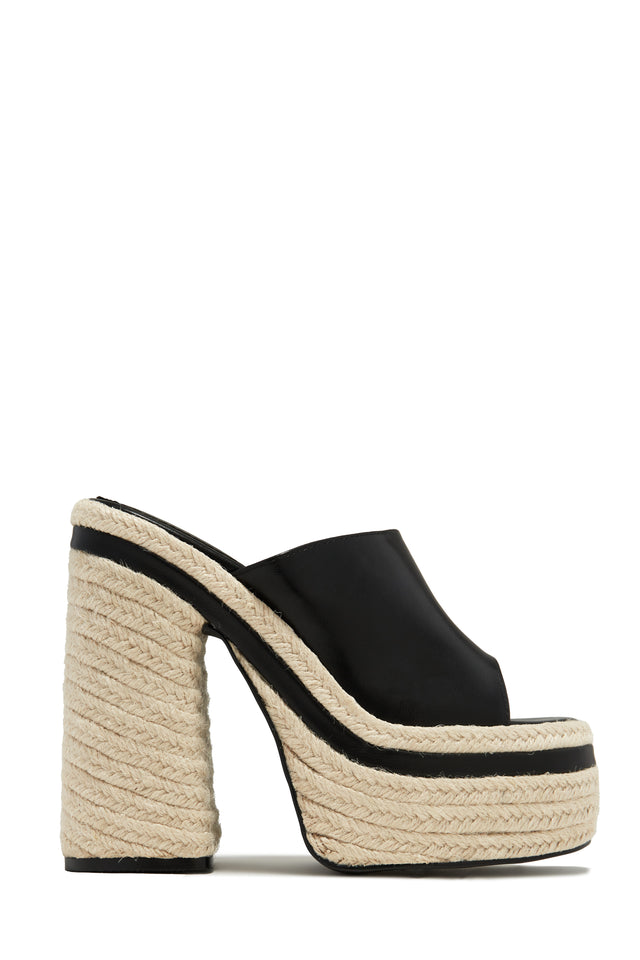 Load image into Gallery viewer, Black Block Heel Espadrille Platform Mules