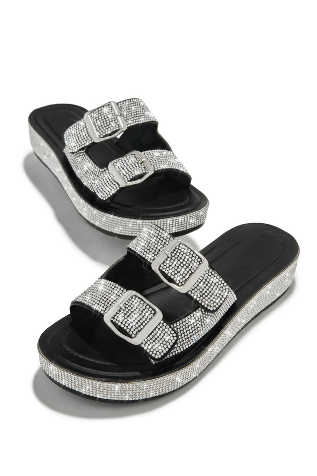 Load image into Gallery viewer, Maldives Island Embellished Platform Slip On Sandals - Black