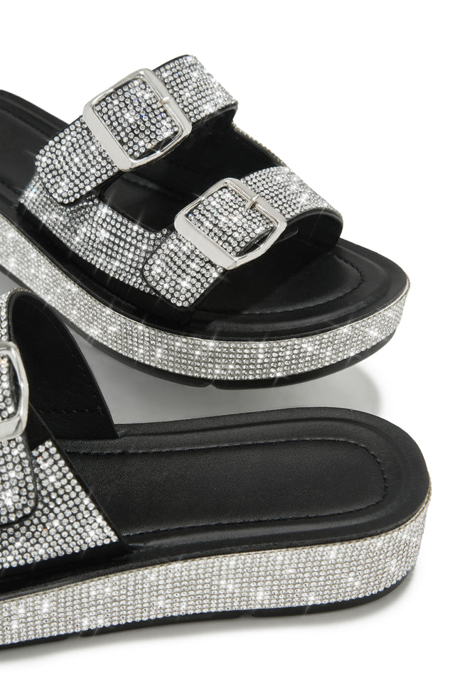 Load image into Gallery viewer, Maldives Island Embellished Platform Slip On Sandals - Black