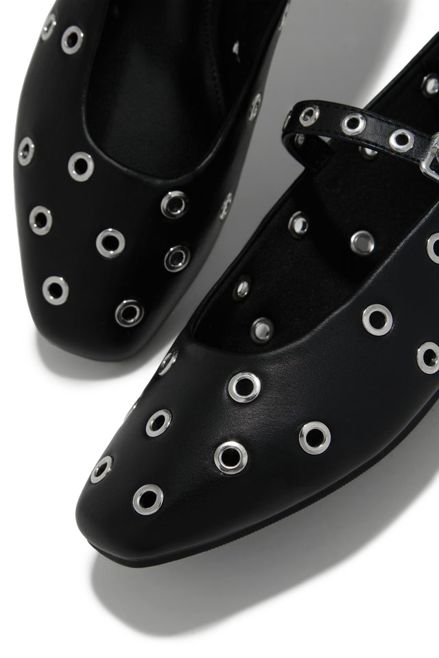 Load image into Gallery viewer, Black Flats with Silver-Tone Hardware
