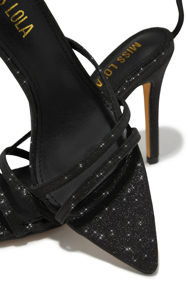 Load image into Gallery viewer, Kimana Glitter Lace Up Heels - Black