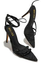 Load image into Gallery viewer, Kimana Glitter Lace Up Heels - Black