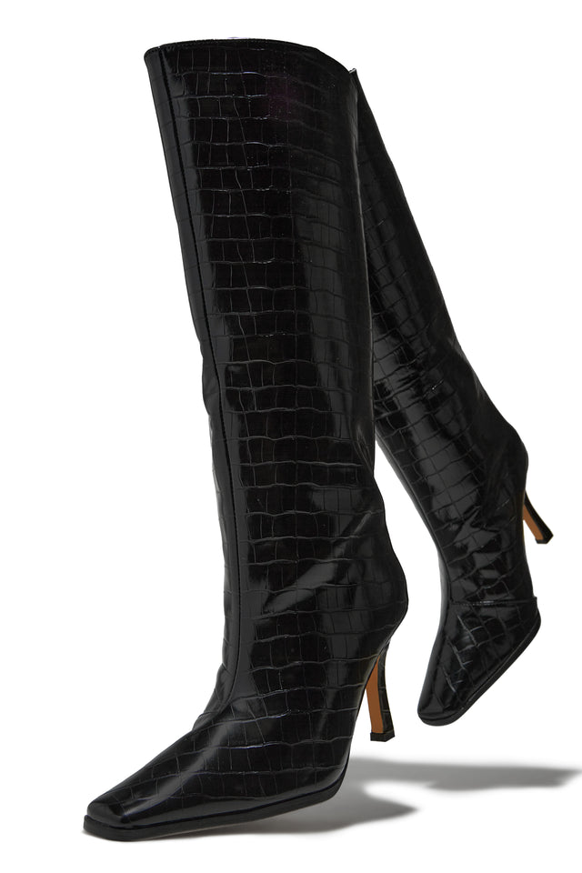 Load image into Gallery viewer, Kianza Heel Boots - Croc Black