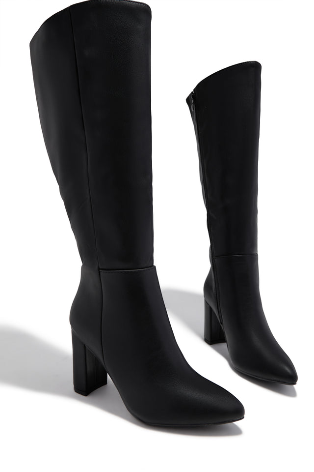 Load image into Gallery viewer, Fine Time Wide Fit Block Heel Knee High Boots - Black