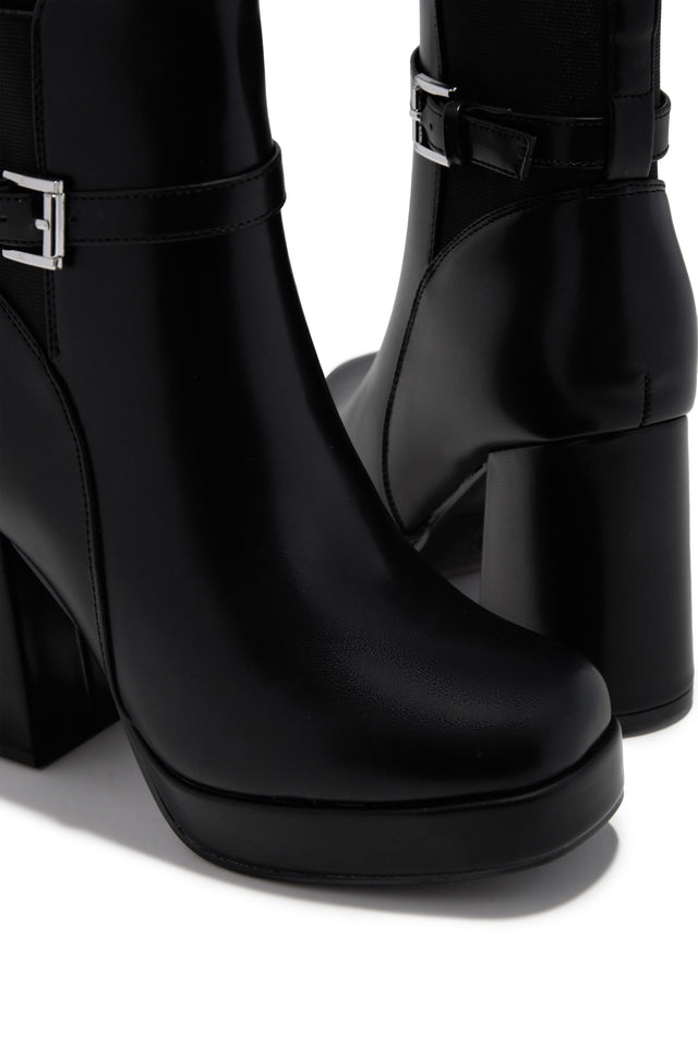 Load image into Gallery viewer, Noelle Platform Block Heel Ankle Boots – Black