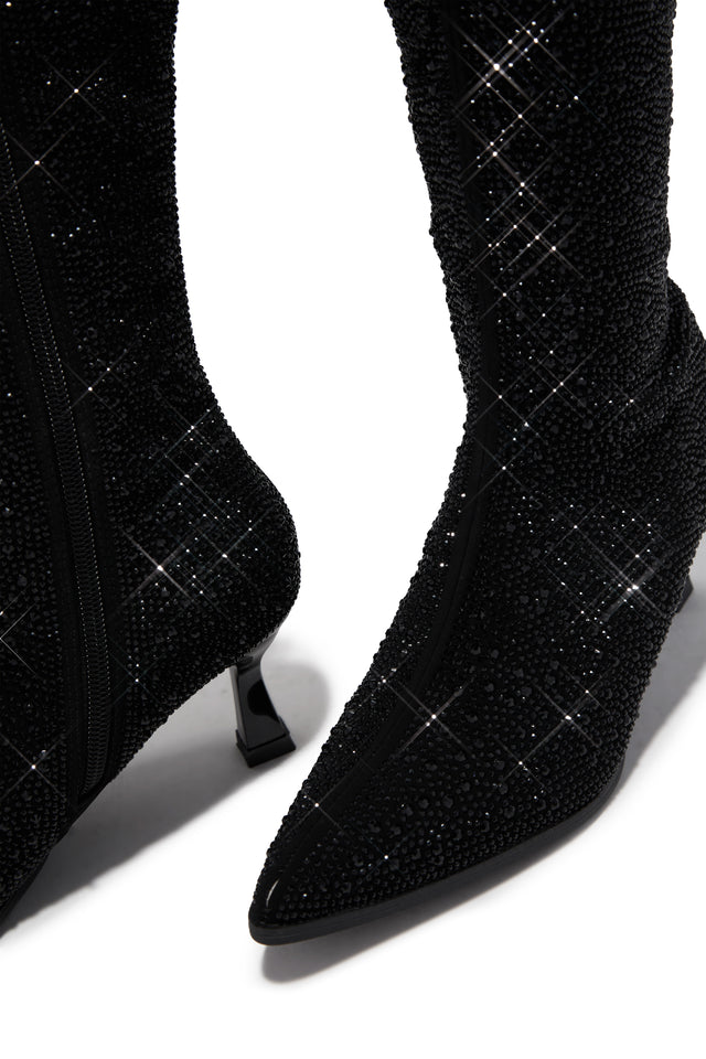 Load image into Gallery viewer, Elvia Embellished Kitten Heel Boots - Black
