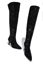 Load image into Gallery viewer, Shine Bright Embellished Over The Knee Heel Boots - Black