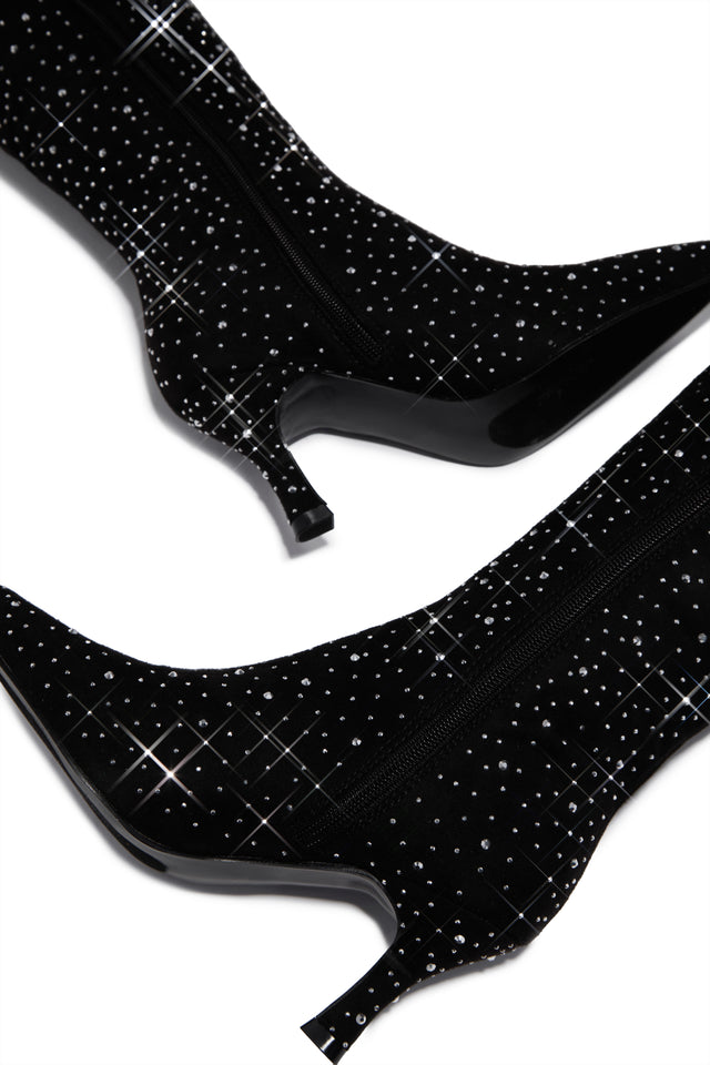 Load image into Gallery viewer, Shine Bright Embellished Over The Knee Heel Boots - Black