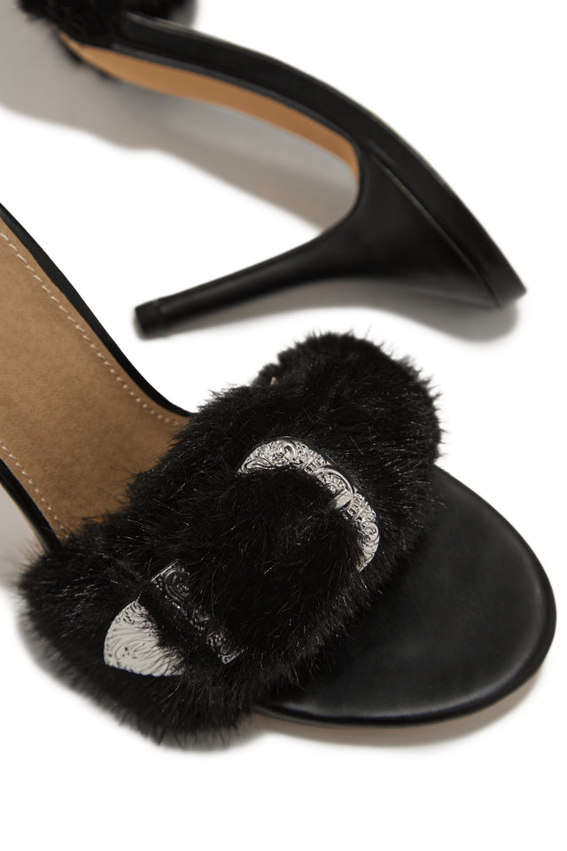 Load image into Gallery viewer, Cold Heart Faux Fur Strap High Heel Mules - Black