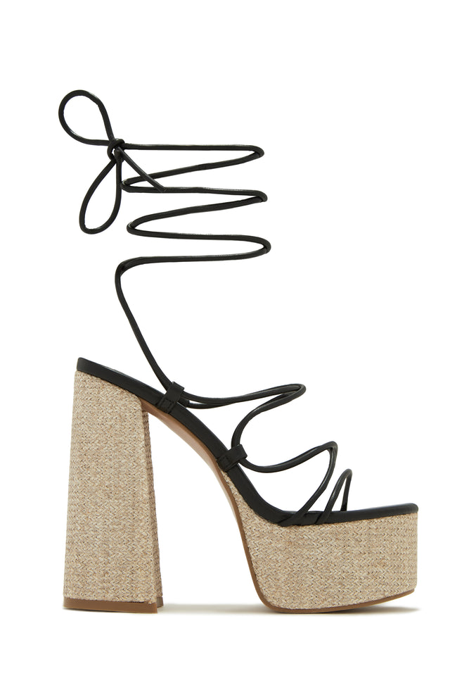 Load image into Gallery viewer, Brunch Al Fresco Lace Up Platform Block High Heels - Print
