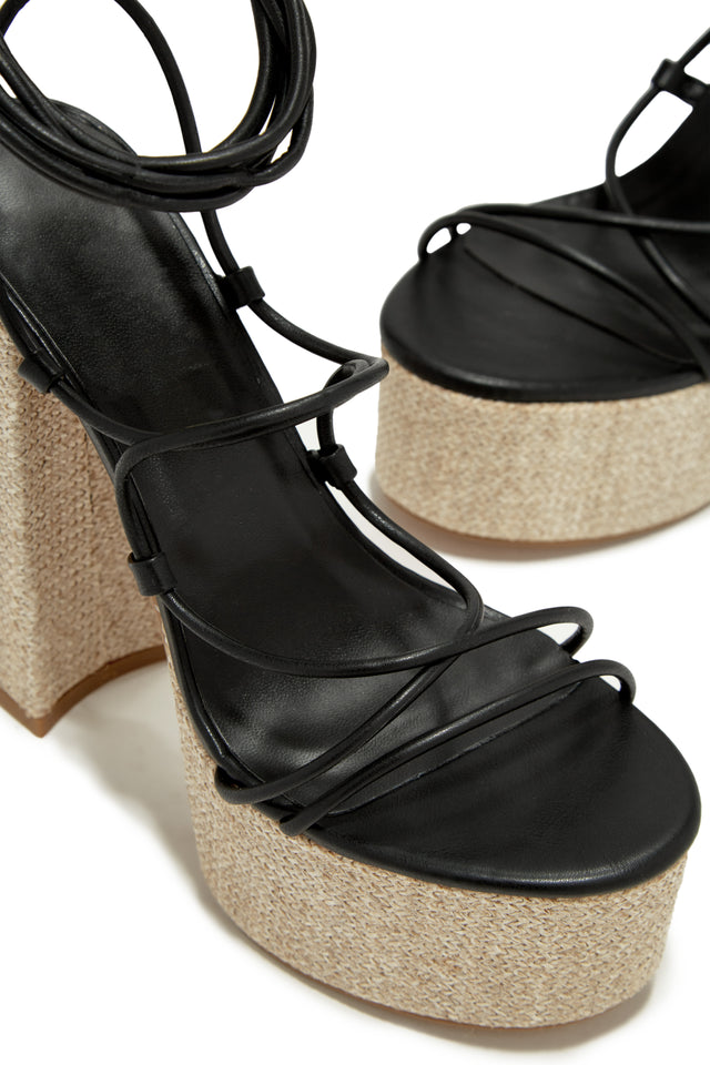 Load image into Gallery viewer, Brunch Al Fresco Lace Up Platform Block High Heels - Black