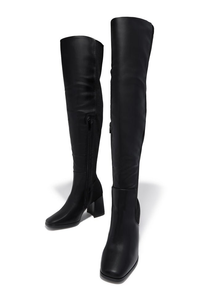 Load image into Gallery viewer, Mandy Block Heel Over The Knee Boots - Black PU