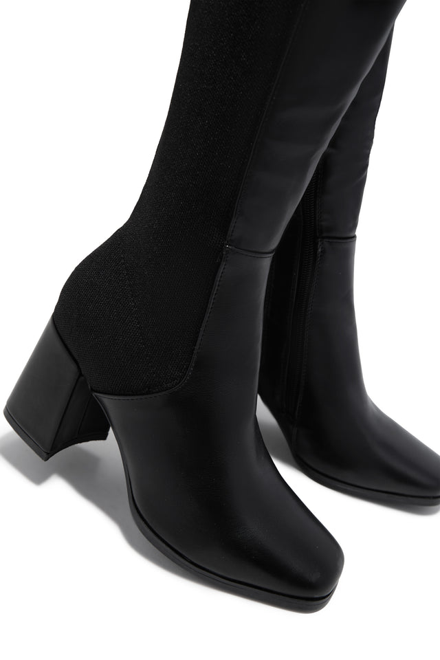 Load image into Gallery viewer, Mandy Block Heel Over The Knee Boots - Black PU