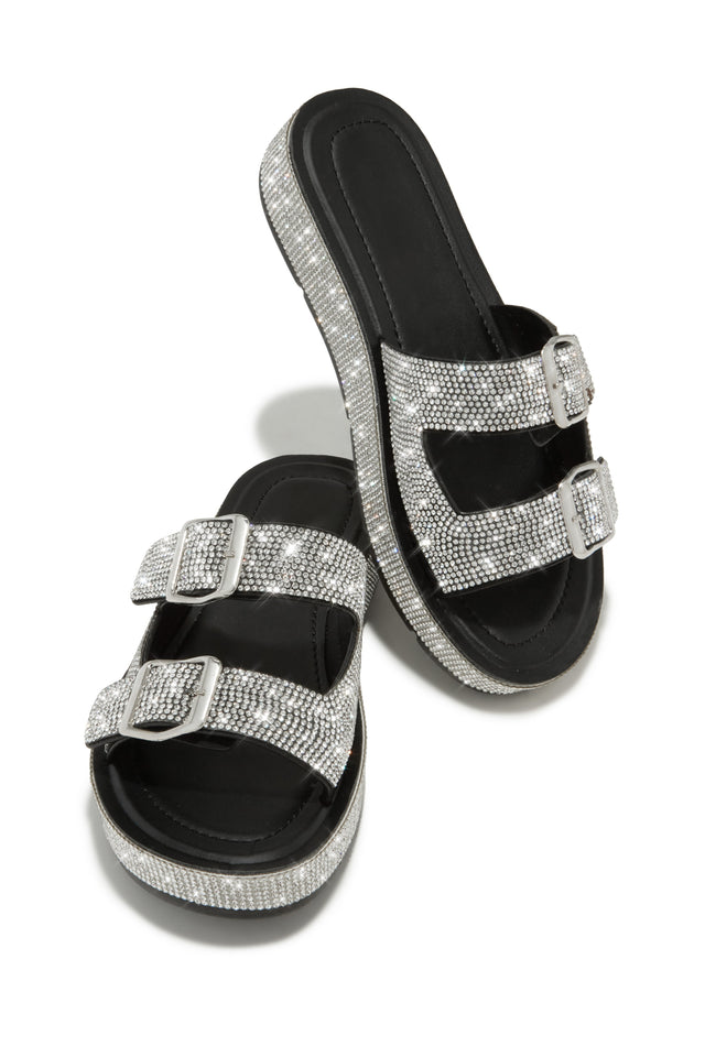 Load image into Gallery viewer, Maldives Island Embellished Platform Slip On Sandals - Black