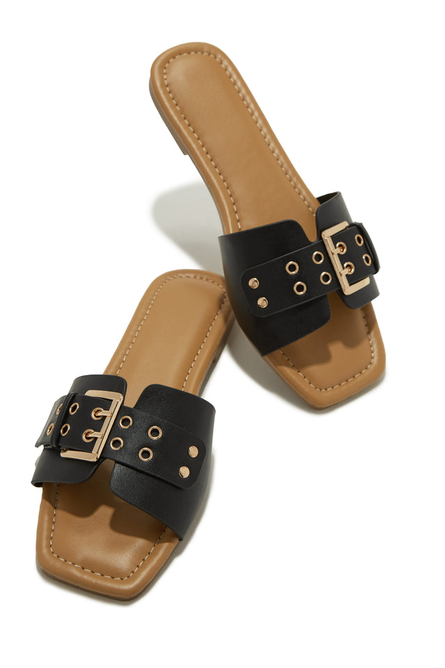 Load image into Gallery viewer, Italian Streets Flat Slip On Sandals - Black