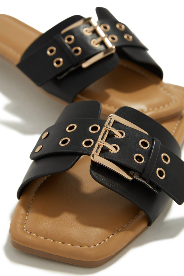 Load image into Gallery viewer, Italian Streets Flat Slip On Sandals - Black