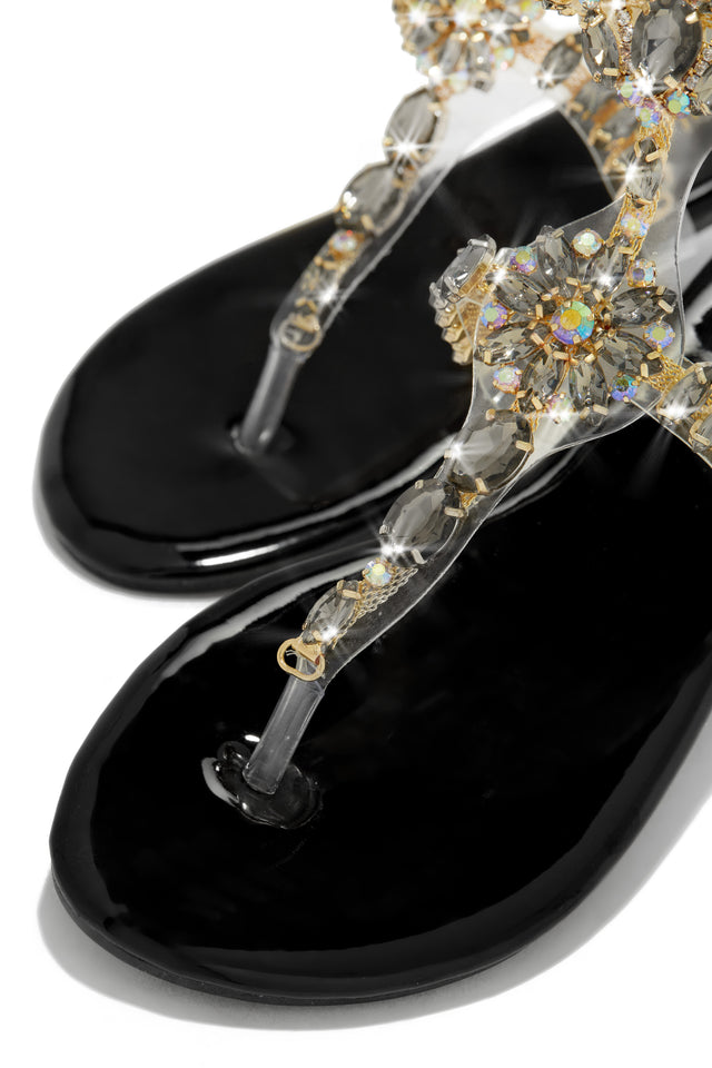 Load image into Gallery viewer, Embellished Thong Black Patent Sandals