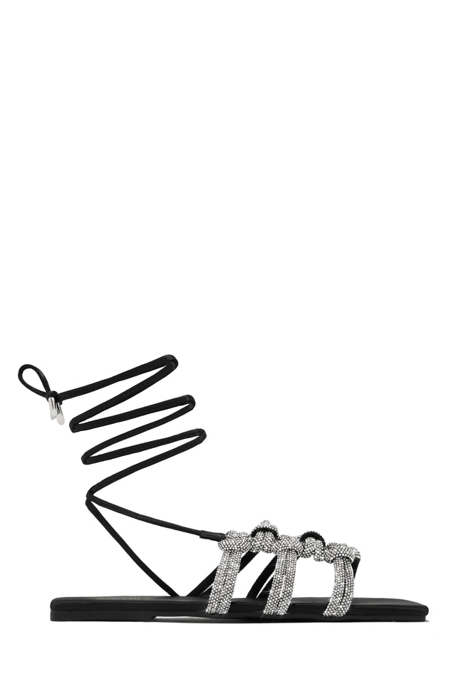 Load image into Gallery viewer, Ibiza Nights Embellished Lace Up Sandals - Black