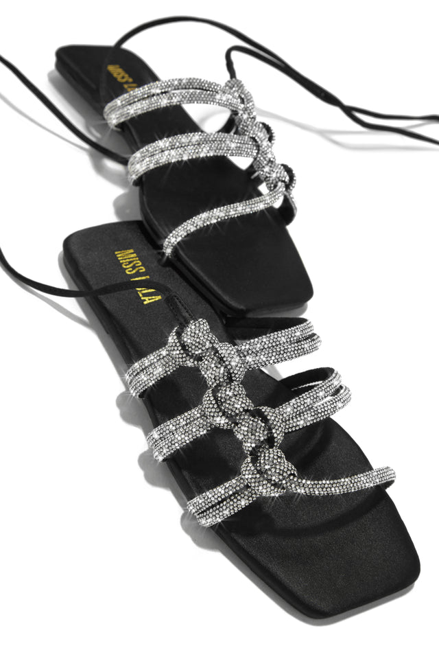 Load image into Gallery viewer, Ibiza Nights Embellished Lace Up Sandals - Black