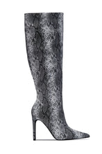 Load image into Gallery viewer, Hailey Knee High Stiletto Boots - Black/White Snake