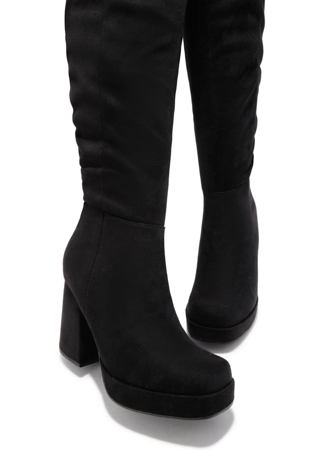 Load image into Gallery viewer, Hudson Platform Block Heel Boots - Black Suede