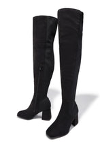 Load image into Gallery viewer, Mandy Block Heel Over The Knee Boots - Black Suede