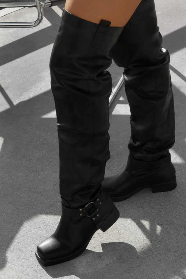 Load image into Gallery viewer, Nykko Knee High Moto Boots - Black