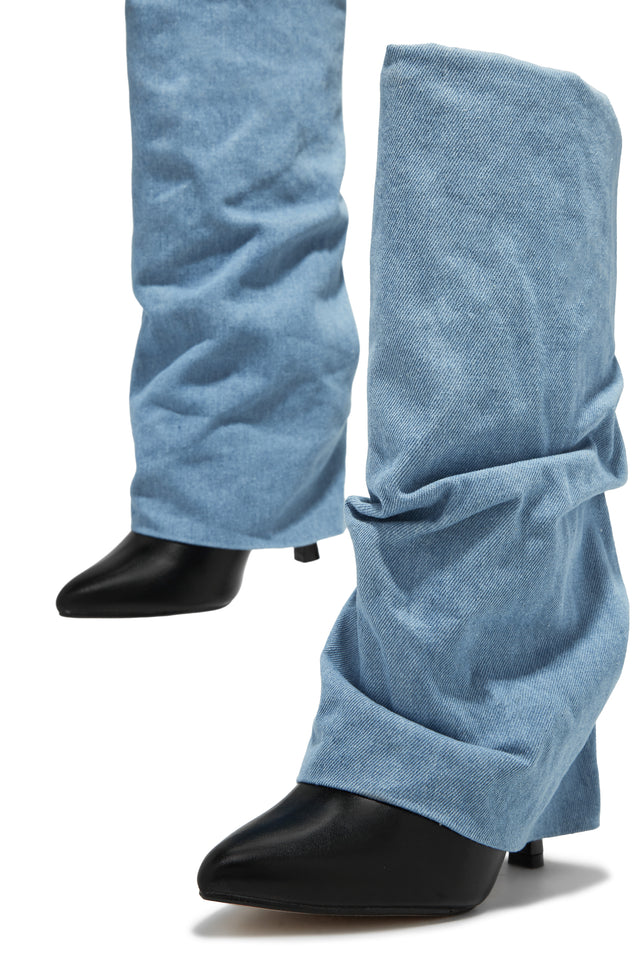 Load image into Gallery viewer, Black and Denim Heel Boots