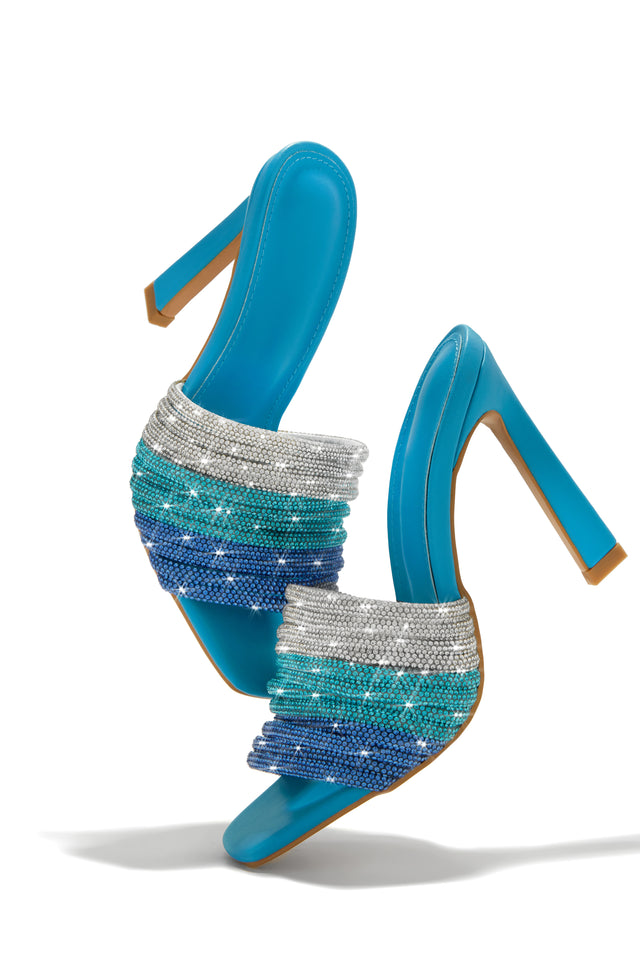 Load image into Gallery viewer, Feeling Myself Embellished High Heel Mules - Blue