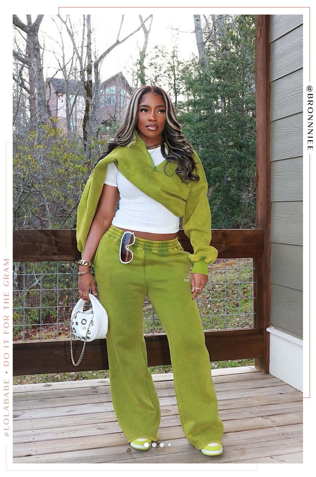 Load image into Gallery viewer, Don't Know Don't Care High Waist Wide Leg Sweat Pant - Green