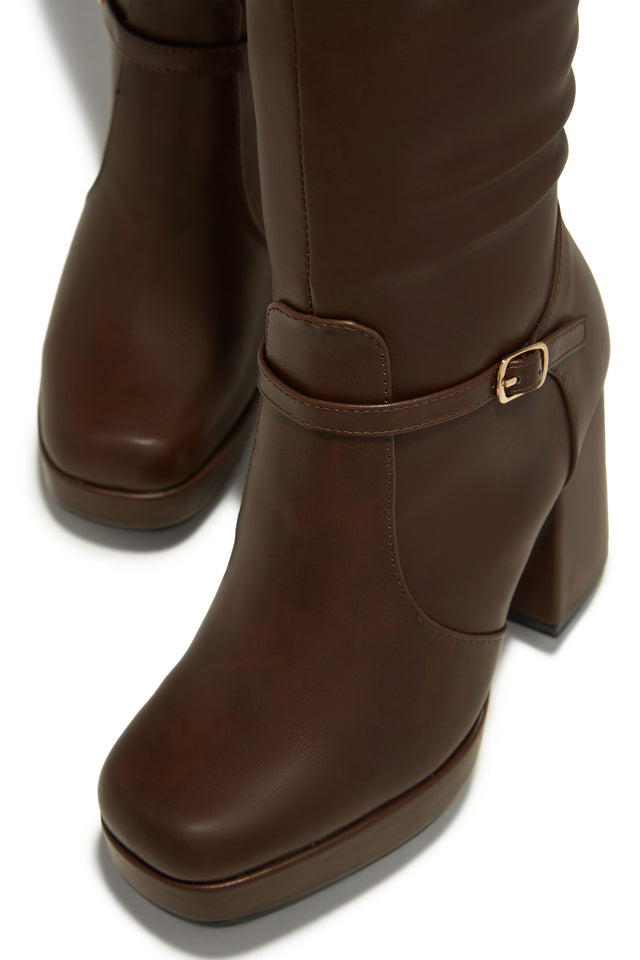 Load image into Gallery viewer, Hazelle Platform Block Heel Boots - Brown