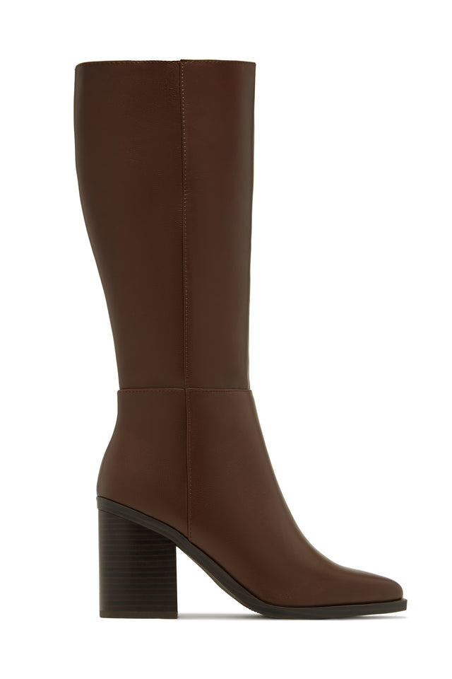 Load image into Gallery viewer, Karla Pointed Toe Block Heel Knee High Boots – Brown