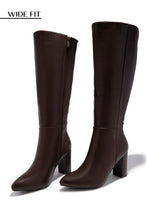 Load image into Gallery viewer, Fine Time Wide Fit Block Heel Knee High Boots - Brown