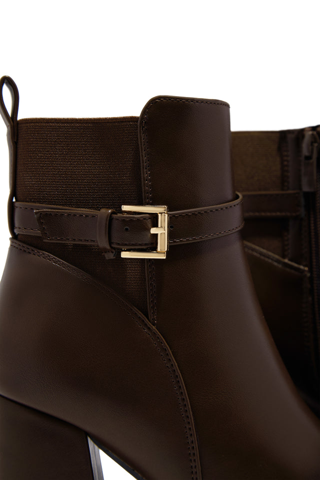 Load image into Gallery viewer, Noelle Platform Block Heel Ankle Boots – Brown