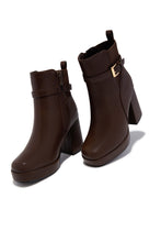 Load image into Gallery viewer, Noelle Platform Block Heel Ankle Boots – Brown