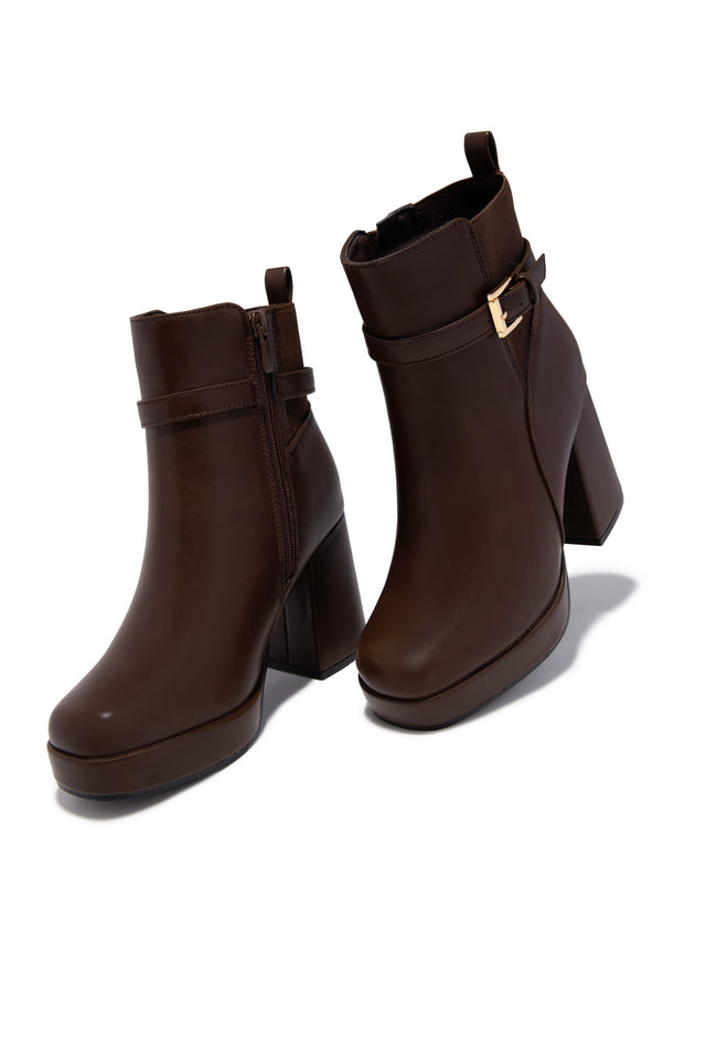 Load image into Gallery viewer, Noelle Platform Block Heel Ankle Boots – Brown