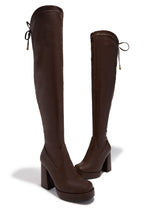 Load image into Gallery viewer, Ayanna Over The Knee Block Heel Boots - Brown