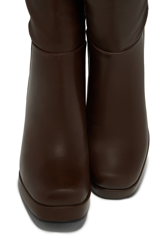 Load image into Gallery viewer, Hudson Platform Block Heel Knee High Boots – Brown