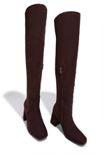 Load image into Gallery viewer, Mandy Block Heel Over The Knee Boots - Brown Suede