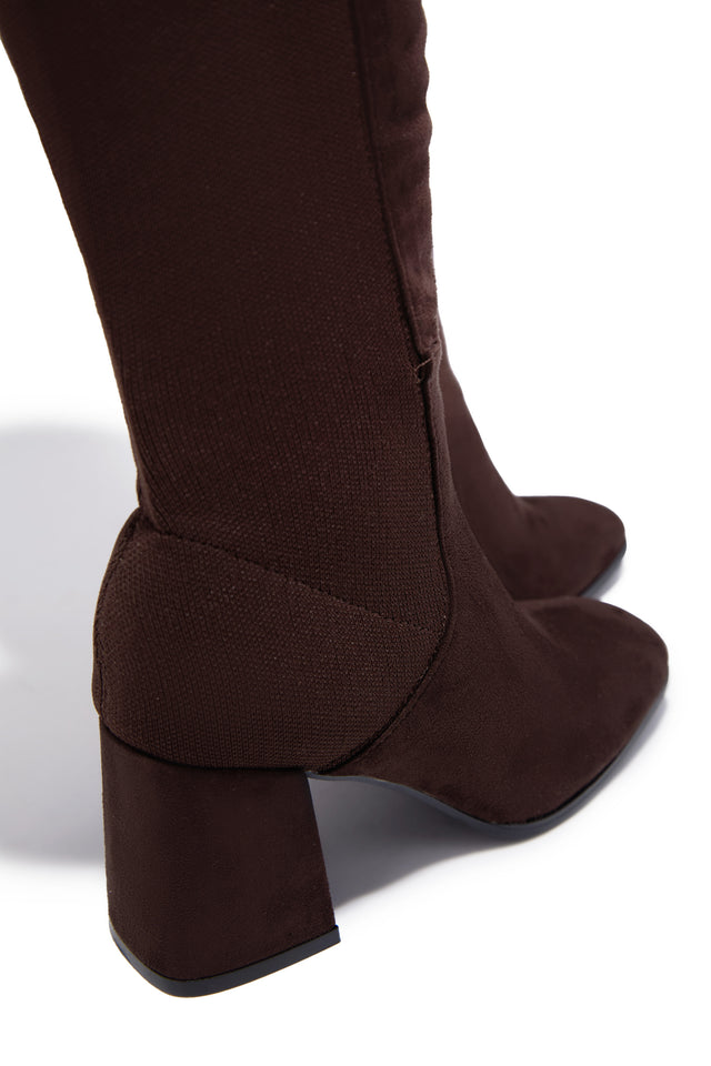 Load image into Gallery viewer, Mandy Block Heel Over The Knee Boots - Brown Suede