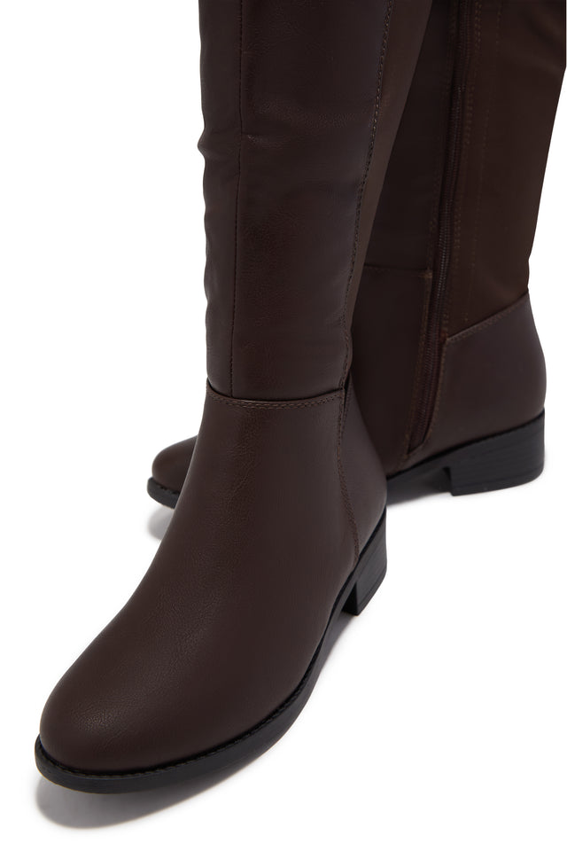 Load image into Gallery viewer, London Flat Over The Knee Boots - Brown PU
