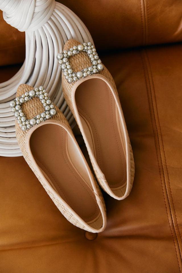 Load image into Gallery viewer, Brynn Faux-Pearl Detailed Flats - Natural