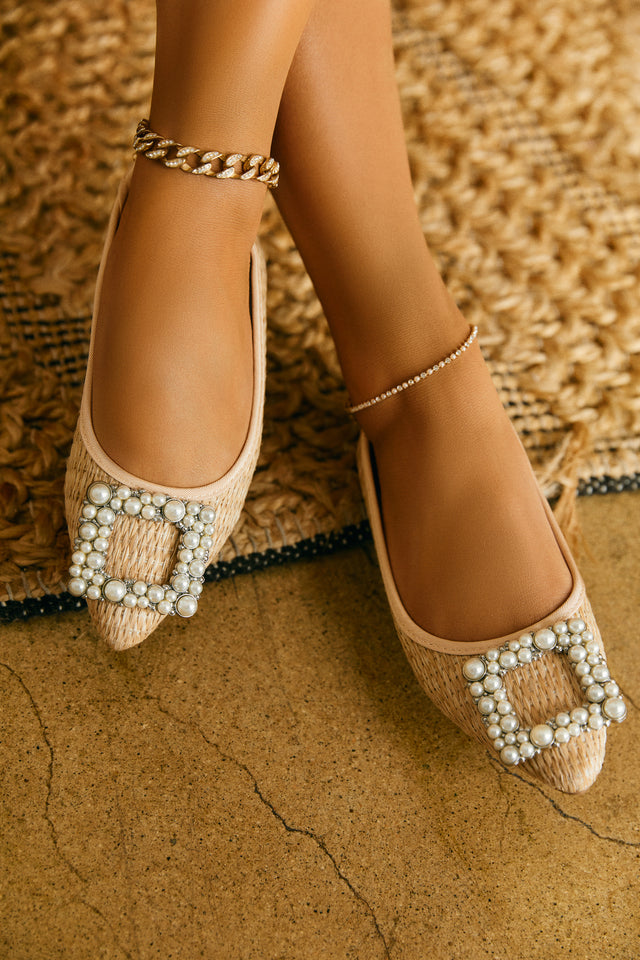 Load image into Gallery viewer, Brynn Faux-Pearl Detailed Flats - Natural