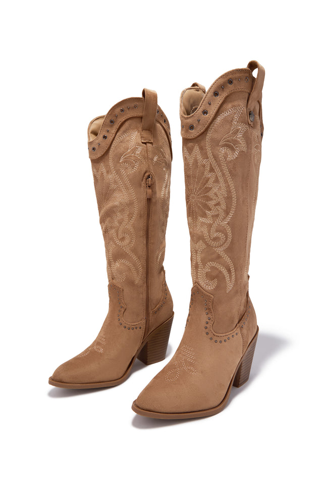 Load image into Gallery viewer, Festival Season Cowgirl Boots - Camel Suede