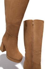 Load image into Gallery viewer, Hudson Platform Block Heel Boots - Camel Suede