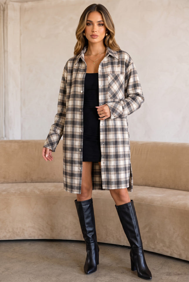 Load image into Gallery viewer, Careli Plaid Flannel Shirt Jacket – Black