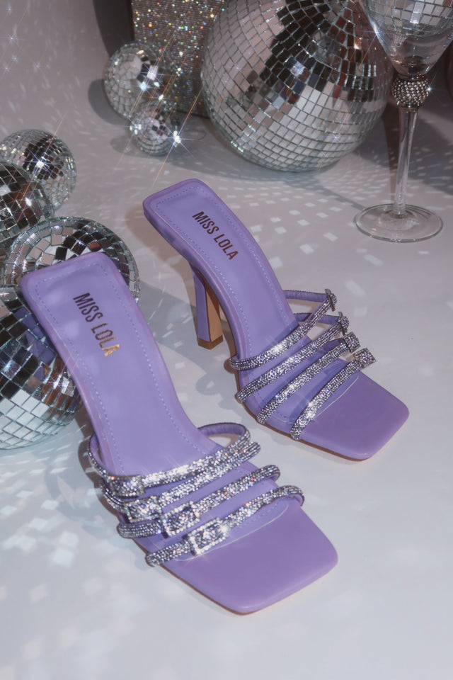 Load image into Gallery viewer, Champagne Taste Embellished High Heel Mules - Lavender