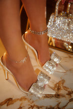 Load image into Gallery viewer, Chiara Embellished Bow Clear High Heel Pumps - White