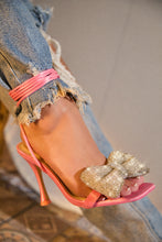 Load image into Gallery viewer, Ciela Lace Up Embellished Bow Heels - Pink