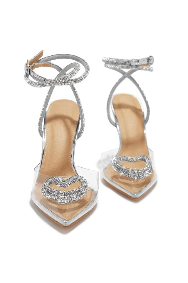 Load image into Gallery viewer, All For Love Heart Embellished High Heels - Silver